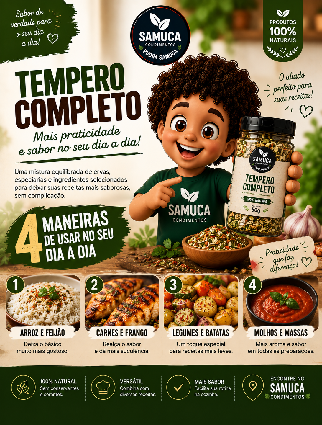 Arte para redes sociais do tempero completo da Samuca Condimentos